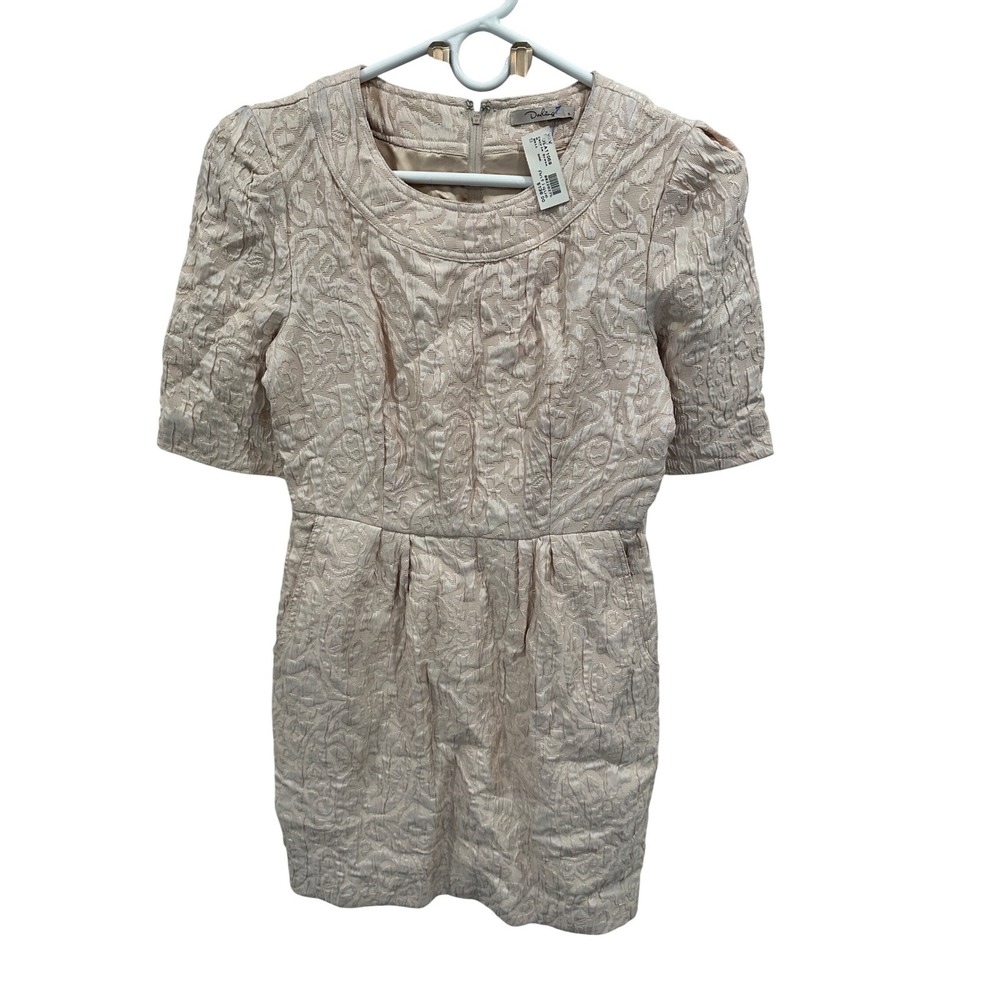 Antique Tan Jacquard Floral Dress Darling London Carrie Puff Sleeve Mini Size S